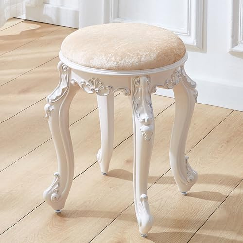 Sgabello da toeletta vintage, sedia da toilette rotonda, stile vittoriano, sedia per pianoforte imbottita, senza schienale, adatta per spogliatoio, soggiorno, camera da letto Gold velvet silver trim