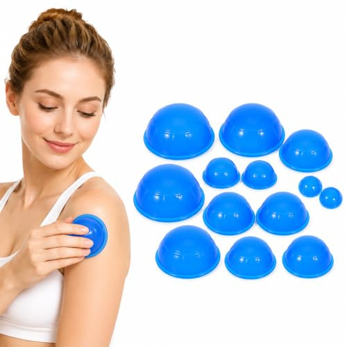 ROSENICE Cupping Schröpfen Massage Set Silikon Schröpfen Cups Körper Gesichts Vakuum-Massage 12pcs (Blau)