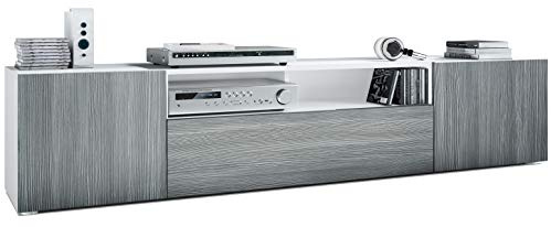 Vladon Lowboard Mogan, TV-Kommode mit 2 Türen, 1 Klappe und 1 offenes Fach, Weiß matt/Avola-Anthrazit (181 x 39 x 35 cm)