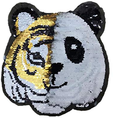 IPOTCH Tiger Panda Wendepailletten Aufnäher Aufbügler Bügelbilder Sticker Patches Pailletten Applikation für Textilien Kleider zum aufbügeln