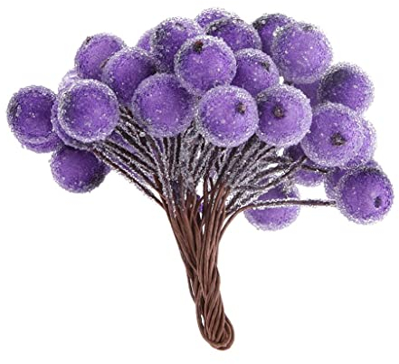 FutuHome 200er Set künstliche Beeren Kunstblumen Blumenstrauß Beerenzweig Blumen Weihnachten Hochzeit Party Deko - Lila