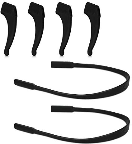 kwmobile Antirutsch Halterung und Brillenband für Brillenbügel Set - 4x L Silikon Ohrbügel Haken und 2x Band für Brille Schwarz