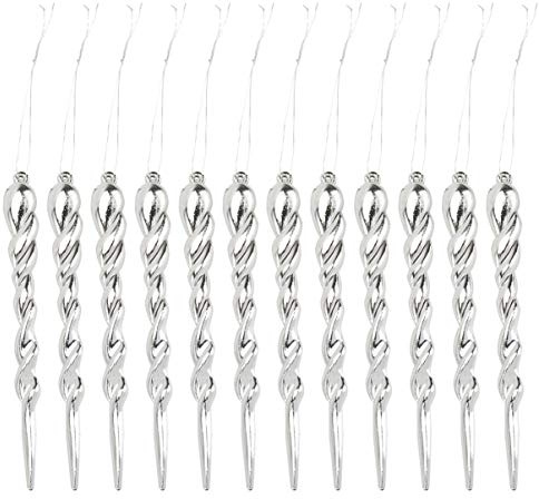 PRETYZOOM 12 Stück Weihnachten Eiszapfen Ornamente Kunststoff Hängende Eiszapfen Weihnachtsdekoration Christbaumschmuck Weihnachtsbaum Anhänger Weinachten Party Dekoration Ornament Silber