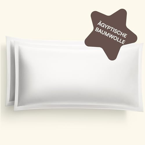 Amqua Mako Satin Kissenbezug 2er Set Kissenbezüge 40x80 cm, 100% ägyptische Baumwolle (Zertifiziert), weiß