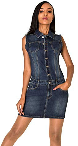Nina Carter - Abito corto in denim da donna, slim fit, tuta, Blu scuro (Dark Blue S388), M