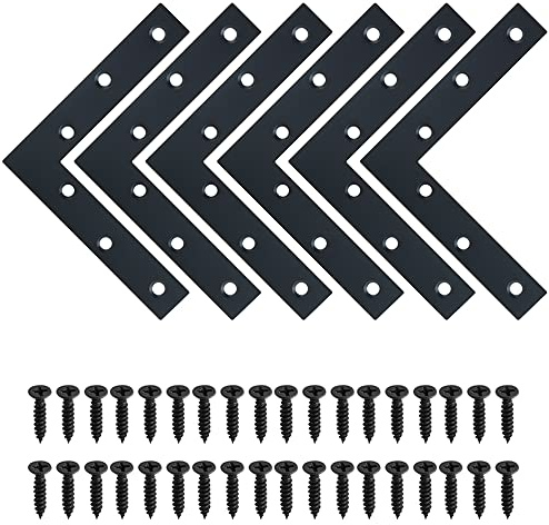 SAYAYO L Brace, 120x120mm / 5 x 5 Metal L Mending Plate L Flat Plate Bracket Stainless Steel Right Angle Corner Brace for Wood Matte Black (6 PCS )