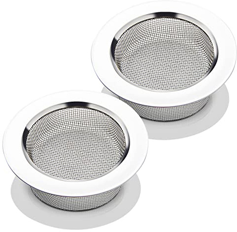 CORNERJOY Abflusssieb für die Küchenspüle, Edelstahl, großer breiter Rand, 11,4 cm Durchmesser, 2 Stück