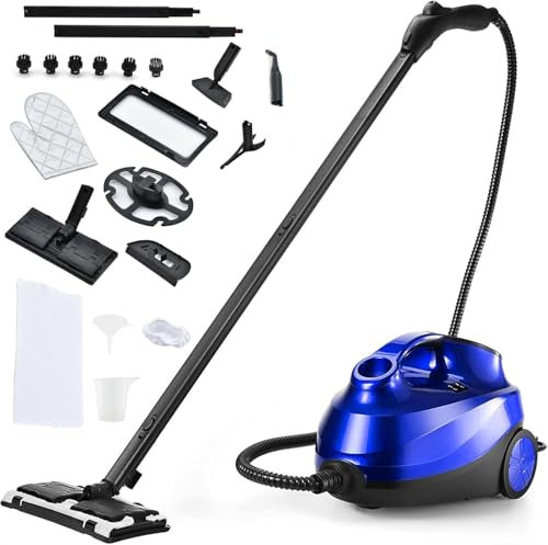 COSTWAY Steam Cleaner, 2000W Multipurpose Steam Mop with 20 Accessories & 1.5L Tank, Portable Household Steamer Cleaning for Floors, Windows, Carpet, Autos and More (Blue)