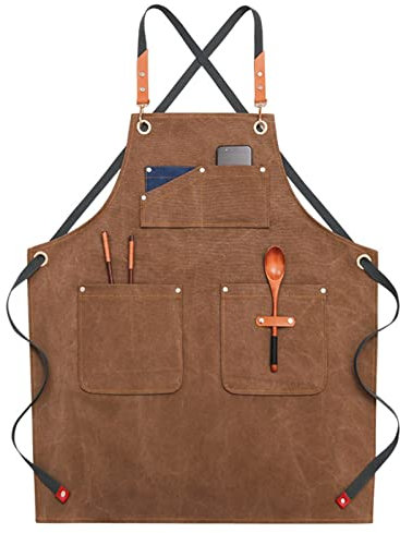CENPENYA Werkzeugschürze für Schreiner, Schweißerschürze Arbeitsschürze mit 3 Taschen Kreuz-Rückengurten, Shop- Schürze mit Schnellverschluss für Garten, Keramik, Werkstatt, Garage