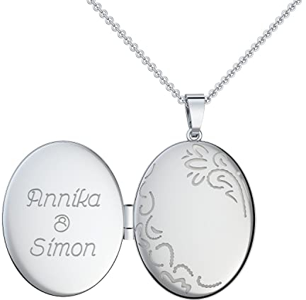 Gravur Name Kette Silber 925 Medaillon + inkl. Luxusetui + Kettenanhänger mit Gravur Namensgravur persönlich gestalten 925er Anhänger beidseitig gravierbar Silberkette zum Öffnen FF103-8 SS92545