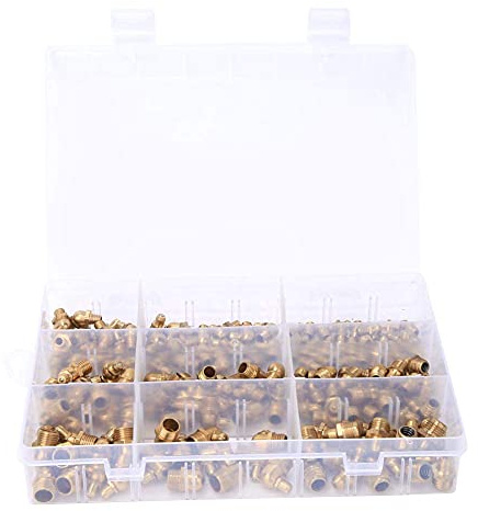 Kit di Assortimento di Ingrassatori in Ottone 160 Pezzi, Kit di Raccordi Zerk per Grasso Idraulico con Scatola di Plastica per Sostituire il Grasso Zerk Mancante o
