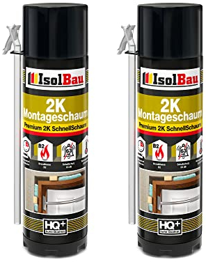 Isolbau 2K Montageschaum B2 Zargenschaum - Premium PU-Schnellschaum für Türen, Fenster, Dämmung & Montage - 2 x 400 ml