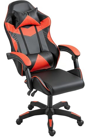 Panana Gaming Chair Heavy Duty Reclining Swivel Chair Ergonomic with Pillow and Lumbar Cushion (Red)