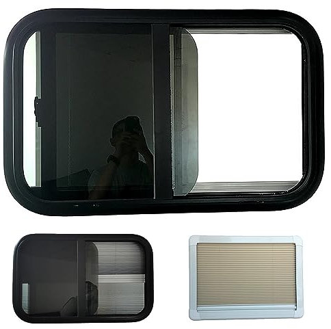 RCBDBSM RV Window Horizontal Slide RV Window with Integrated Roller Blind and Fly Screen, 4mm Tempered Tinted Glass RV Window Replacement for Camper, Cargo, Horse Trailer,750x430mm