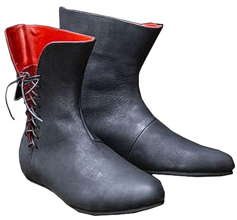 Mittelalterliche Cosplay Stiefel - Retro Gothic Cross Strap PU Leder Kurze Stiefel - Damen Herren Halbhohe Stiefel Schnürstiefel mit Flacher Schnürung - Festival LARP Schuhe - für Cosplay,Schwarz,39