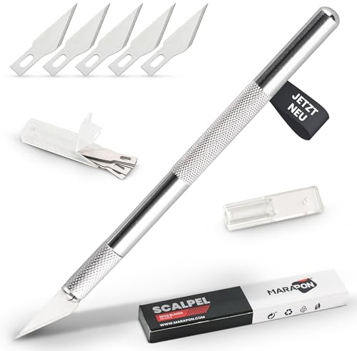 MARAPON® Skalpell inkl. 5 Klingen - Skalpell zum Basteln - Bastelmesser Set - Cutter Messer Schnitzmesser - Für Fensterfolien, Möbelfolien und Autofolien geeignet - Zum Arbeiten auf Schneidematte