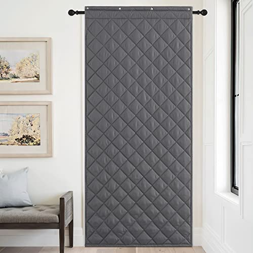PONY DANCE Cortina Termica Aislante Frio y Calor Cortina para Puerta de Interior y Exterior Cortina con Relleno Grueso de Invierno con Adhesivas, 90X210cm, Gris