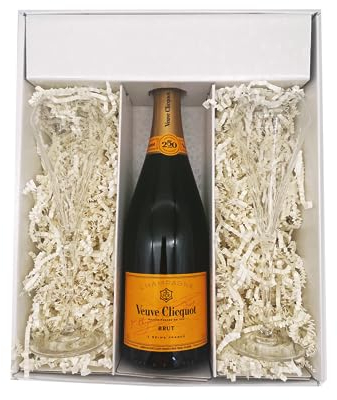 Coffret cadeau blanc - Champagne Veuve Clicquot -1 Brut - 2 flutes CHEF & SOMMELIER
