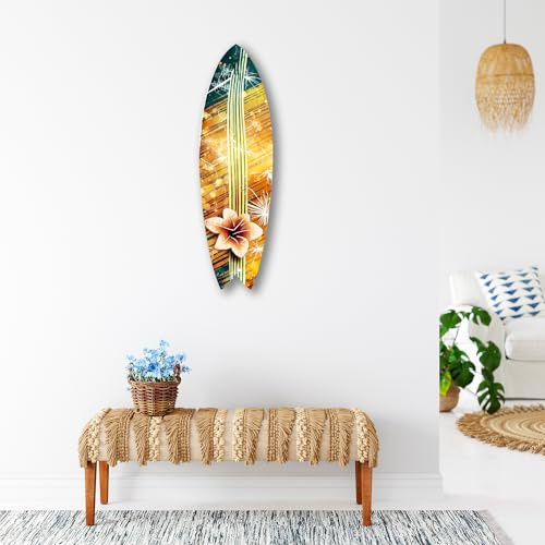 DECLINA, Wanddekoration, Surfbrett, Surf-Dekoration, Aluminiumdruck, Dekoratives Surfbrett mit hawaiianischem Blumendesign 2, 100x30 cm