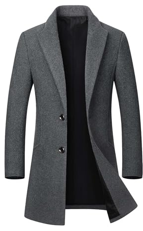 ECDAHICC Cappotto invernale da uomo lungo slim fit cappotto da uomo invernale caldo business cappotto da uomo lana cappotto di lana, grigio., M