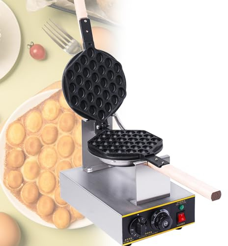 ZPRMMN Commercial Bubble Waffle Maker, 1400w Electric Non-Stick Egg Waffle Machinem, 50-250℃ Temperature Adjustable, With 180° Rotatable 2 Pans & Wooden Handles, For Commercial Cafe Restaurant