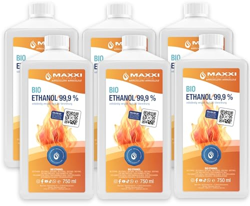 Maxxi Clean | 6x 750 ml di bioetanolo per caminetti da tavolo | Prodotto in Germania | Inodore e senza fuliggine per camini a etanolo interni ed esterni