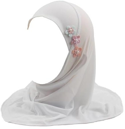 Modest Beauty Girls Muslim Hijab Arab Scarf Islamic Headscarf for Kids with 3 Flowers
