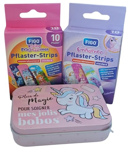 Pflaster für Mädchen mit Motiv Einhorn in süßer Aufbewahrungsbox. Zusätzlich 2 x Nachfüllpflaster in den Motiven Prinzessinnen + Einhörner. Geschenkset/Pflasterset mit 44 Kinderpflaster (Prinzessin)