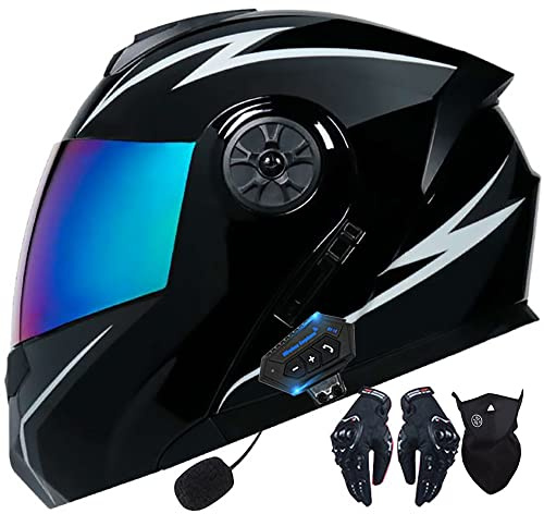 Bluetooth Integrated Flip Up Front Motorbike Helmets ECE Approved Anti-fog Dual Visors Crash Racing Motorcycle Helmet Noise Reduction Ventilation for Adults Men Women 55~62cm