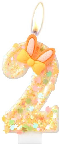 mciskin Rabbit 2nd Birthday Candles,Orange Number 2 Candle for Cake,Girls Boys 2nd Birthday Decorations,Bunny Candle Rabbit Cake Toppers for Bunny Themed Party Decorations,Easter Party Supplies