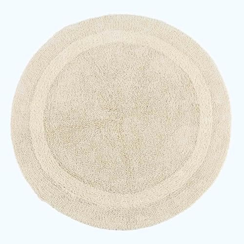 HOMESCAPES Tapis de Bain Rond en Coton, Tapis Rond Salle de Bain 80 cm, Tapis de Bain Crème