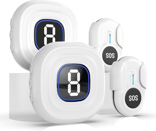 CallToU Caregiver Pager, 12min Ultra-Long Ringtone Alert Button for Seniors Wireless Call Buttons for Elderly Monitoring, Call Bell for Patients/Elderly/Disabled (2 Receiver and 2 Call Buttons)