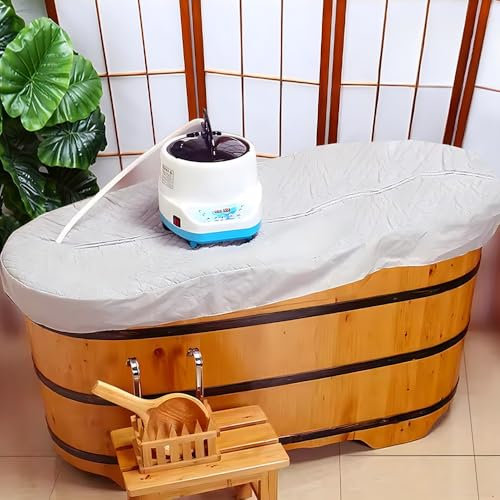 Freistehende Holzbadewanne mit Kissen, rutschfeste Einweichwanne, Begasungsfunktion (inkl. Stoffbezug), Outdoor-Bank und Wasserschaufel im Lieferumfang enthalten