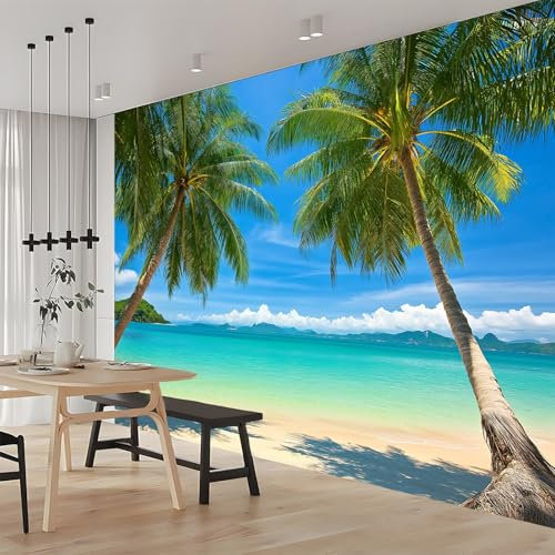 Playa Tropical, Mar Azul Papel Pintado 3d Fotomural Azul Murales Para Sala De Estar Sofá Tv Hotel Tema Pasillo De Lujo Fondo Pintado Mural 350x256 cm