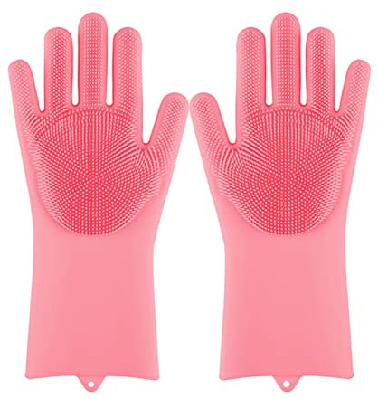 JYMALISA Cleaning Gloves Magic Silicone Dishwashing Scrubber Dish Washing Sponge Rubber Scrub Gloves Kitchen Cleaning 1 Pair Eco Friendly Cleaning Gloves(Pink)