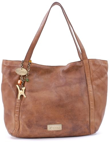 Catwalk Collection Handbags - Damen Leder Shopper Tote Bag - Schultertasche Groß - Arbeitstasche für Notizbuch A4 - Hazel - Hellbraun