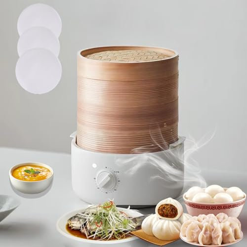 New Electric Food Steamer，2/3-Tier Vegetable Bamboo Steamer,with Stackable Steam Baskets,Cage Mat,60 Minute Timer, Auto Shut-Off,BPA-Free,Removable Steamer Cooking for Healthy Steam Meal