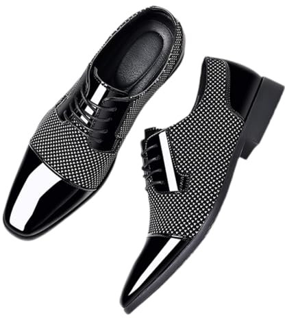 Yummsion Zapatos Formales De Negocios para Hombres,Zapatos Negros Hombre Vestir Traje,Zapatos De Charol Hombre,Antideslizante,CóModo,Antiolor,FáCil De Limpiar,para Negocios E Informal