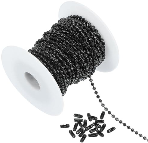 PATIKIL 32,81 Piei Catena A Sfere in Acciaio Inox, Catene per Collane con Perline all'Ingrosso per Ciondoli con 20 PCS Connettori per Creazione di Gioielli DIY Artigianato, Nero