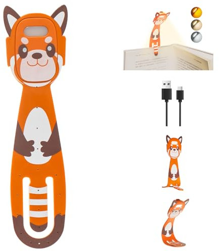 MILA&LOUIS Rechargeable Book Lights for Reading at Night Portable Bookmark & Clip On USB Booklight for Readers in Bed Dimmable Brightness Small Cute LED Bedside Reading Lamp for Travel (Orange)