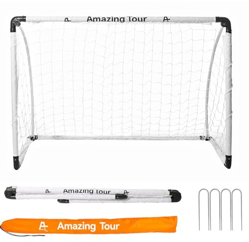 Amazing Tour Football Goal, Football Goals for Kids, 90x60x60cm Foldable Football Goals Soccer Sport Games Training Practice Set for 3-11 Year Old Children, White, 1 Pack
