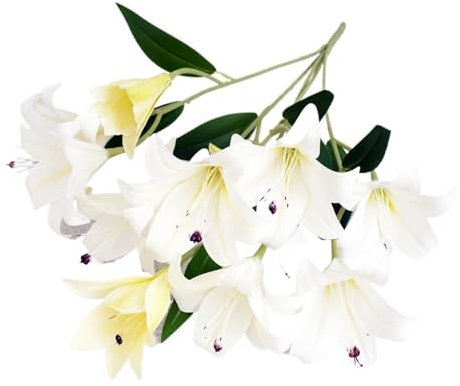 WENH 12 Cabezas de Lirios Artificiales Stargazer con Tallo Largo, Ramo de Lirios Tigres Artificiales for Fiestas en casa.(White)