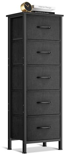 Coleshome Tall Chest of Drawers Bedroom, 5 Fabric Drawers, Black