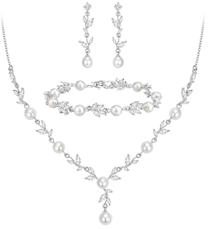 Ever Faith Clear Cubic Zirconia Faux Pearl Bridal Jewellery Set Gold-Tone