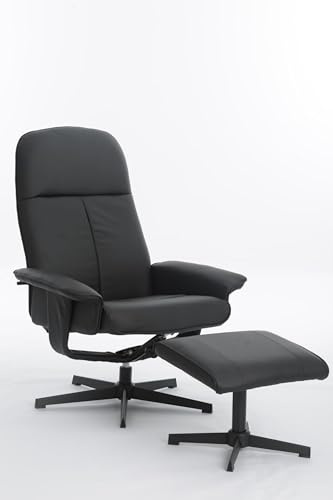 Hoclauho Relaxsessel mit Hocker verstellbar 360 Grad drehbar ergonomischer Fernsehsessel bis 136 kg belastbar schwarz Wohnzimmer