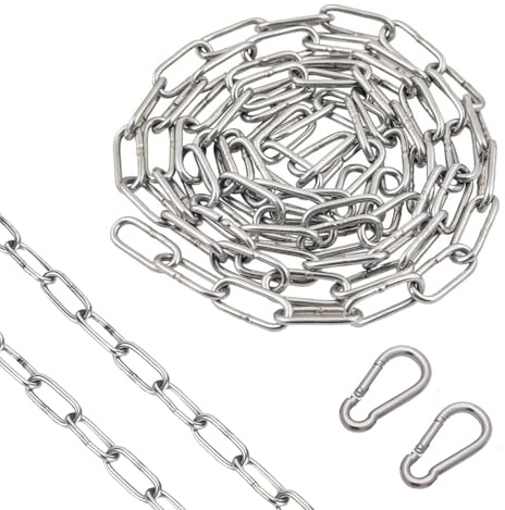 5 m Gliederkette aus Edelstahl, 2 mm, mit 2 Karabinern, Meterware | 5 m Edelstahl-Gliederkette, 2 mm stark, mit 2 Karabinerhaken; flexibel kürzbar für leichte Aufhängungen und DIY-Projekte.