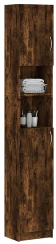 Tomostar Meuble Colonne Salle de Bain, Armoire Salle de Bain Haute Meuble de Rangement Sdb Chêne fumé 32x25,5x190 cm Bois d'ingénierie