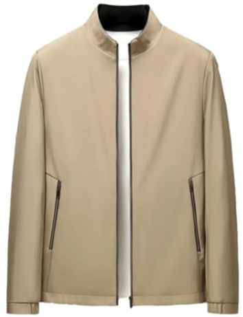 Herr stående krage dragkedja vardaglig jacka, företag långärmade smala jackor, snygg och bekväm jacka, Khaki, 3XL