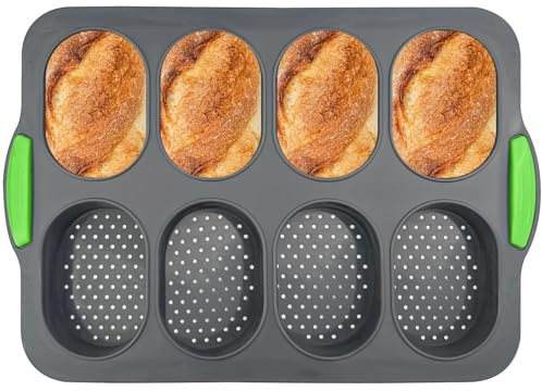 Myrindor Molde para Hornear Pan, Moldes de Silicona, Bandeja para Hornear Baguette, Molde Antiadherente con Perforada, para Baguettes, Pan Integral, Perritos Calientes, Resistente al Calor
