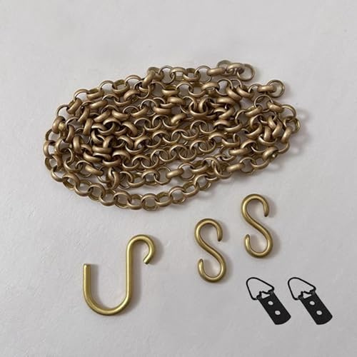 1m Long Adjustable Picture Rail Hooks with Chain, Picture Rail Hanging System for Exhibition, Antique Brass Art Frame Hanging Wire Kit